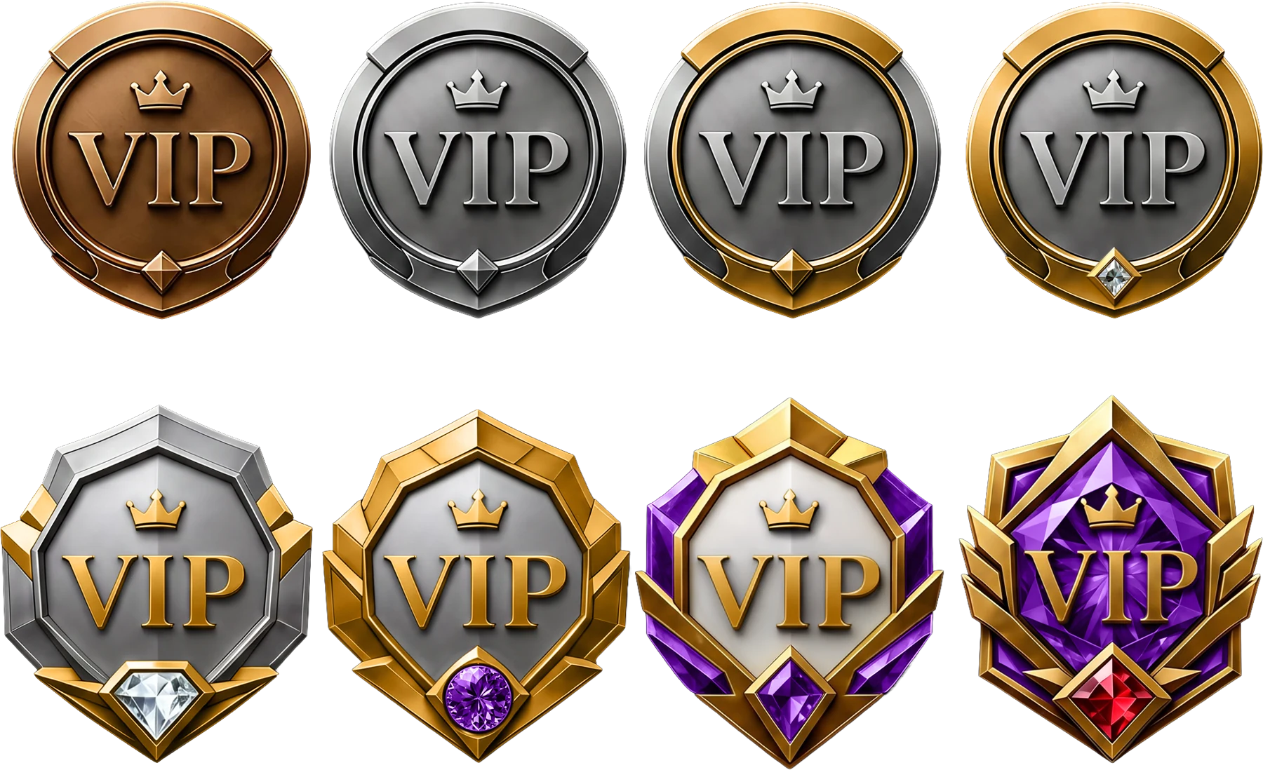 Set of tiered gold and silver reward badges