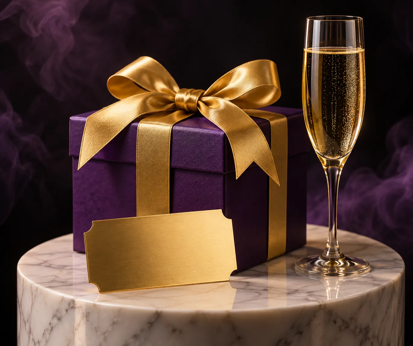 A gift box and ticket staged on a pedestal, representing how the welcome bonus activates