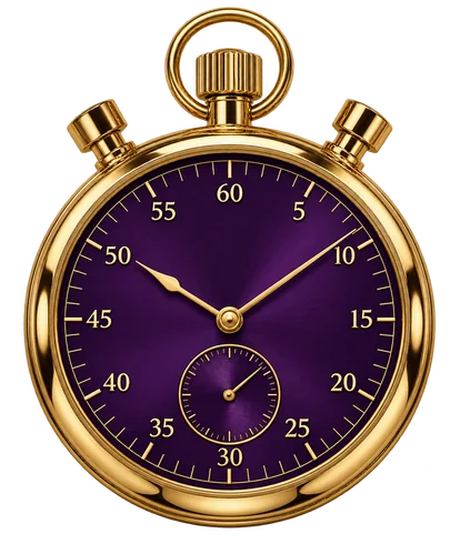Purple-dial stopwatch with a gold case, set as a time limit before play begins